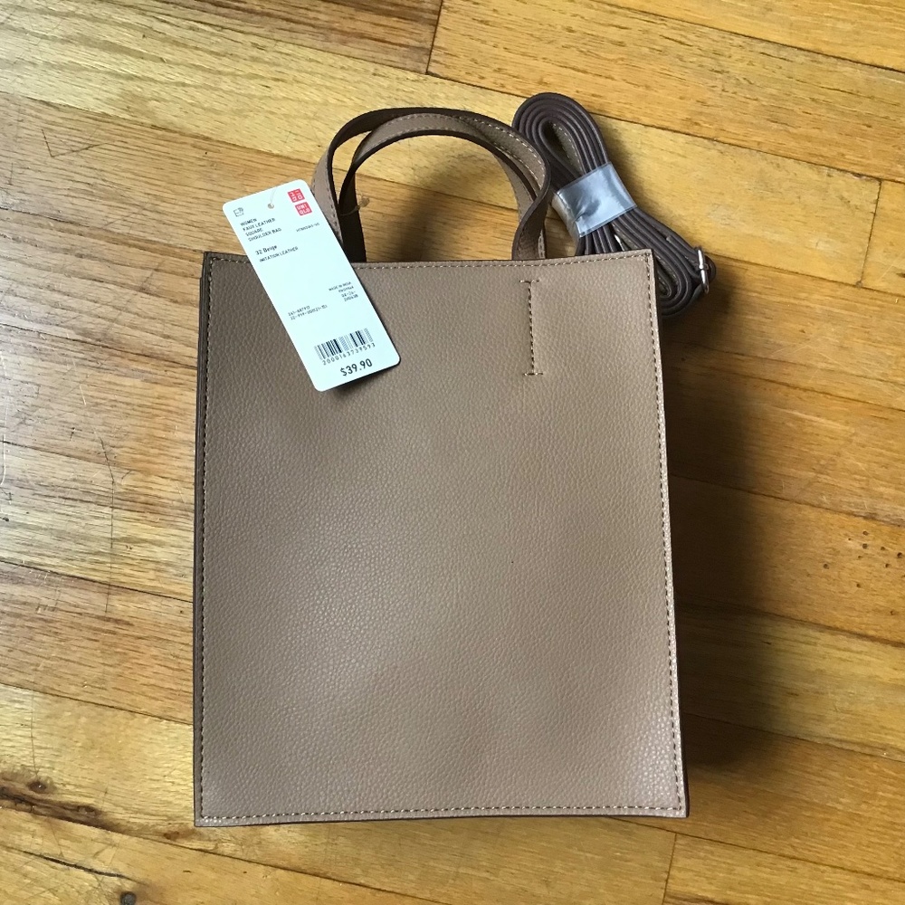 NWT Uniqlo Women’s Faux Leather Square Shoulder Bag Crossbody Bag Beige